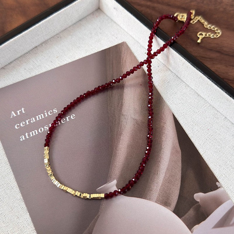 Dainty Red Crystal Pearl Necklace