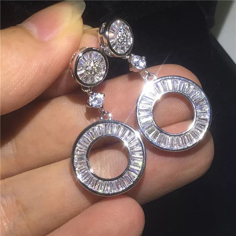 Classy Baguette Zirconia Circle Drop Earrings