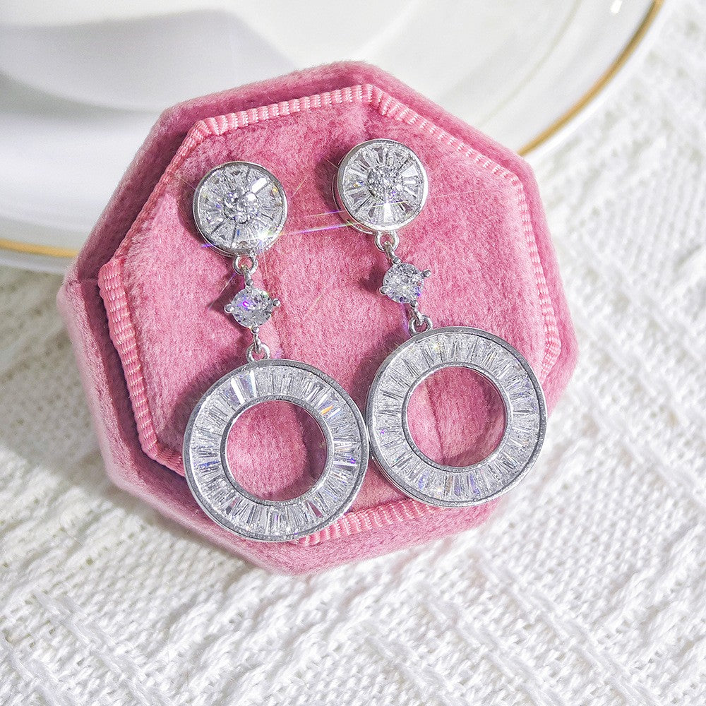 Classy Baguette Zirconia Circle Drop Earrings