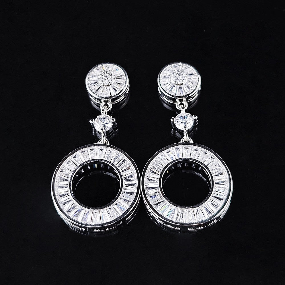 Classy Baguette Zirconia Circle Drop Earrings