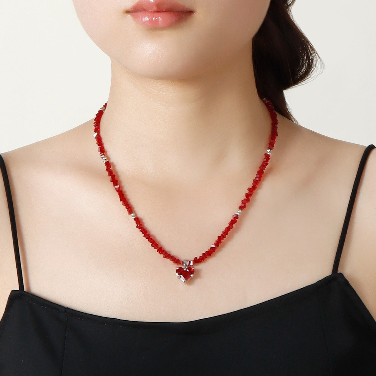 Romantic Red Beaded Heart Necklace