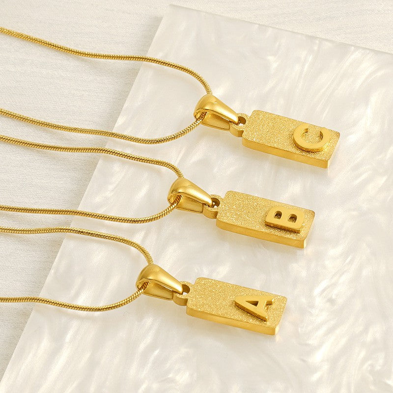 Classy Sandblasted Rectangle Initial Necklace