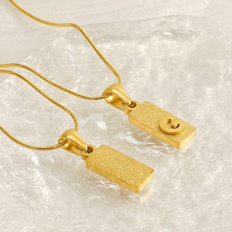 Classy Sandblasted Rectangle Initial Necklace
