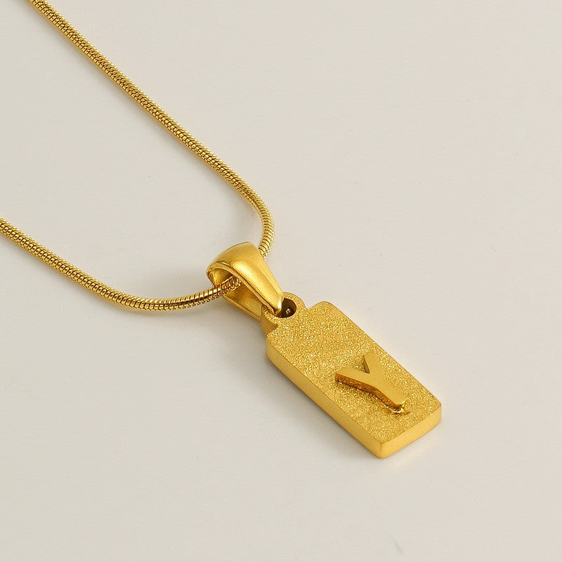 Classy Sandblasted Rectangle Initial Necklace