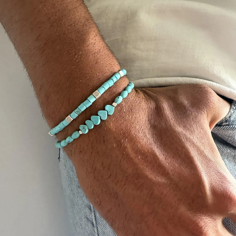 2pc Boho Turquoise Heart Beaded Bracelet Set