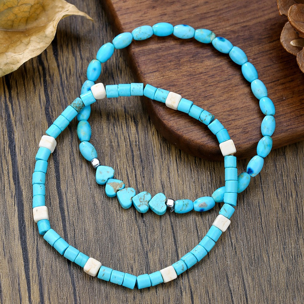 2pc Boho Turquoise Heart Beaded Bracelet Set