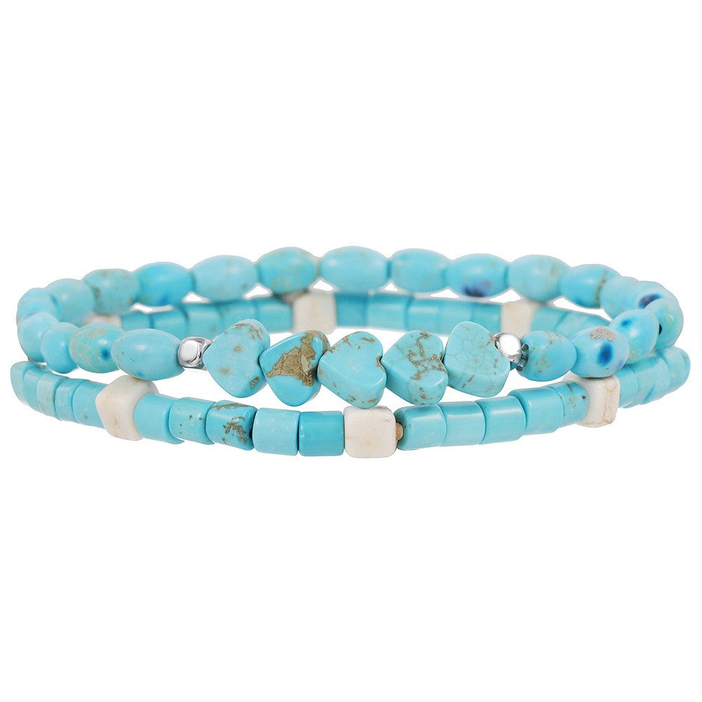 2pc Boho Turquoise Heart Beaded Bracelet Set