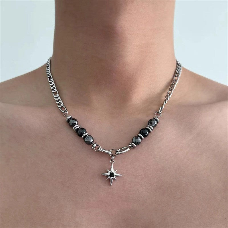 Edgy Black Bead Star Necklace
