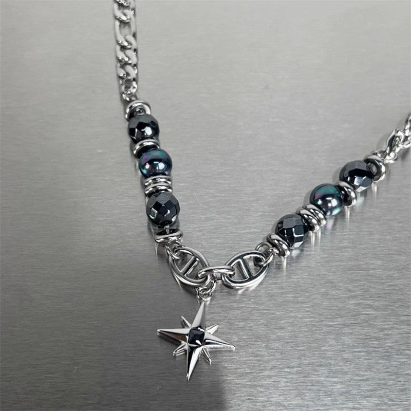 Edgy Black Bead Star Necklace
