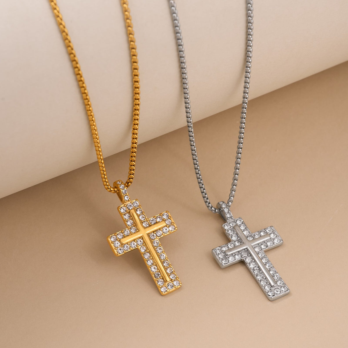 Classy Paved Cross Pendant Necklace