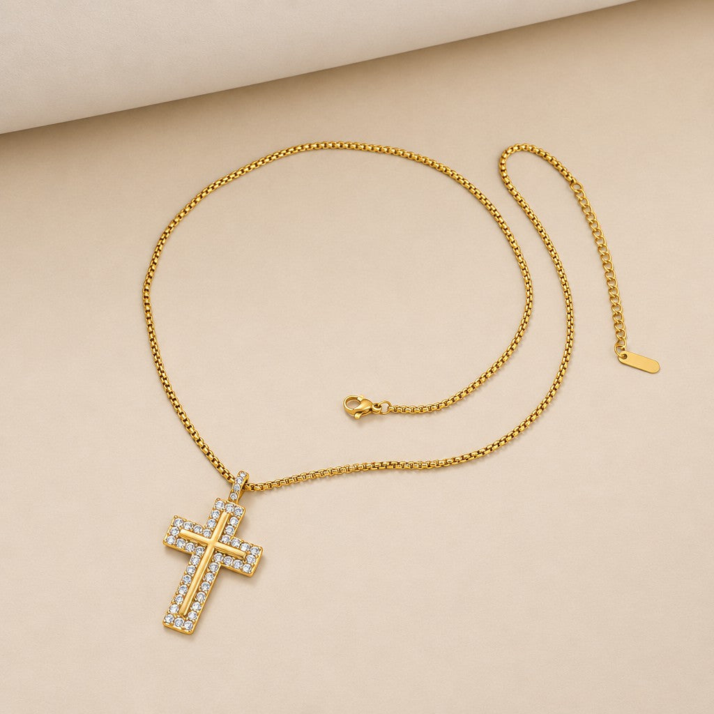 Classy Paved Cross Pendant Necklace