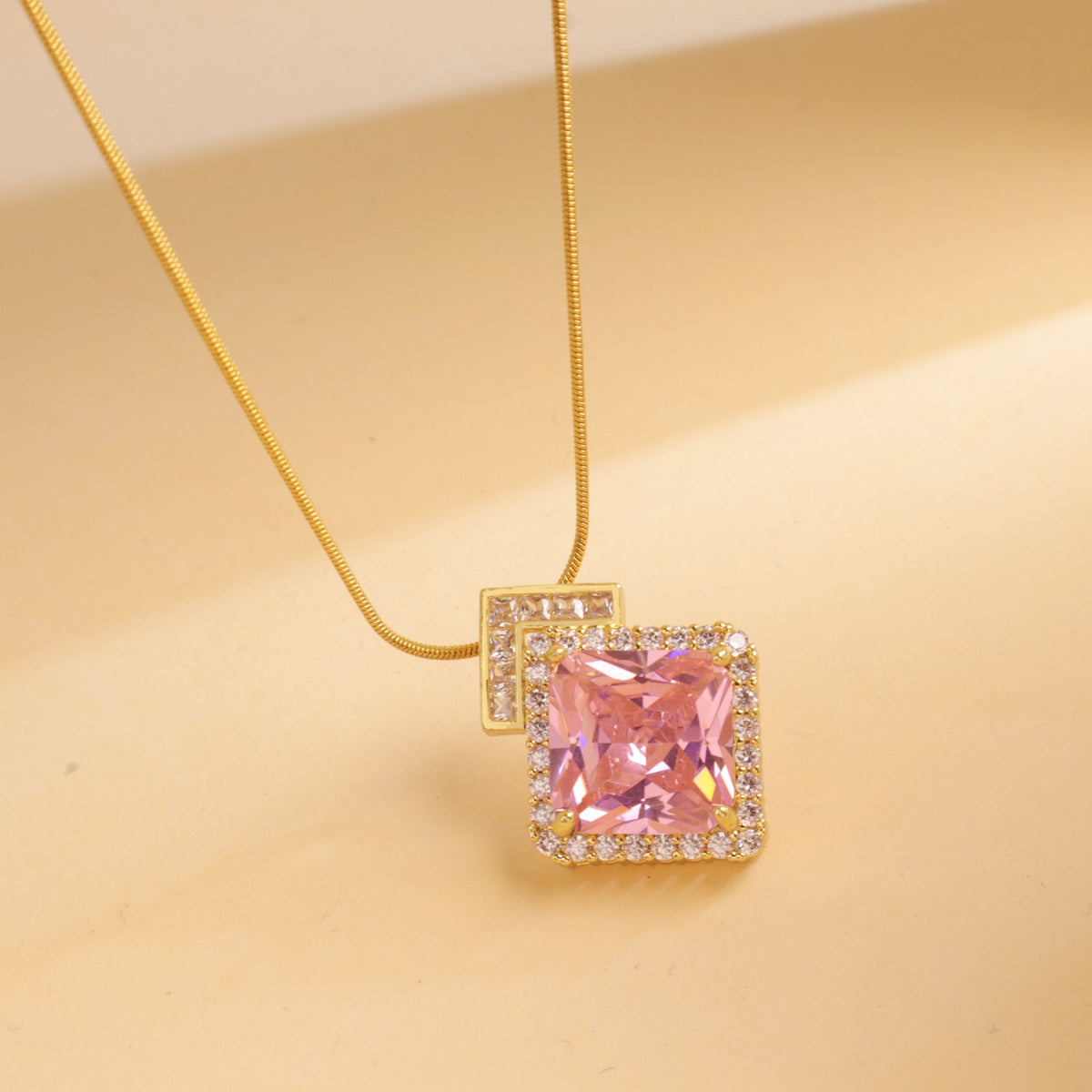 Romantic Crystal Square Pendant Necklace