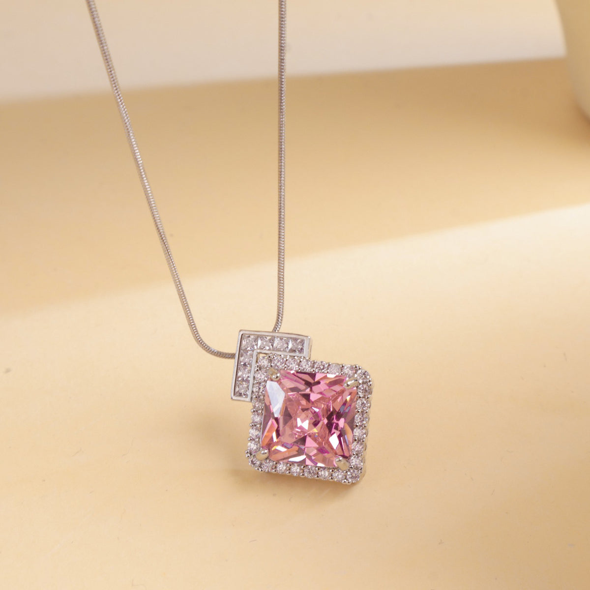 Romantic Crystal Square Pendant Necklace