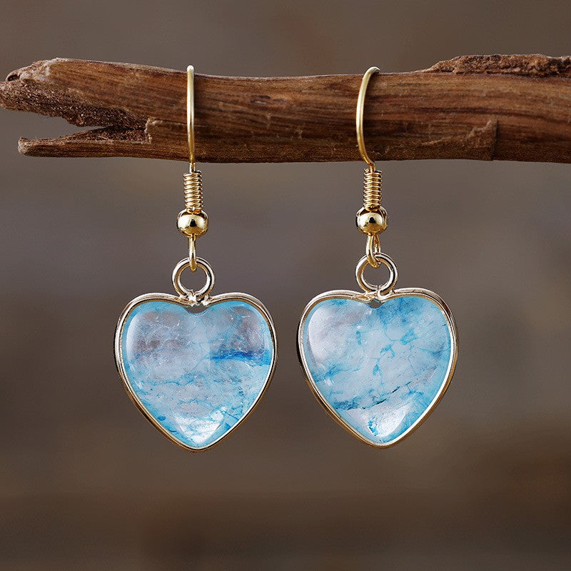 Romantic Natural Stone Heart Drop Earrings