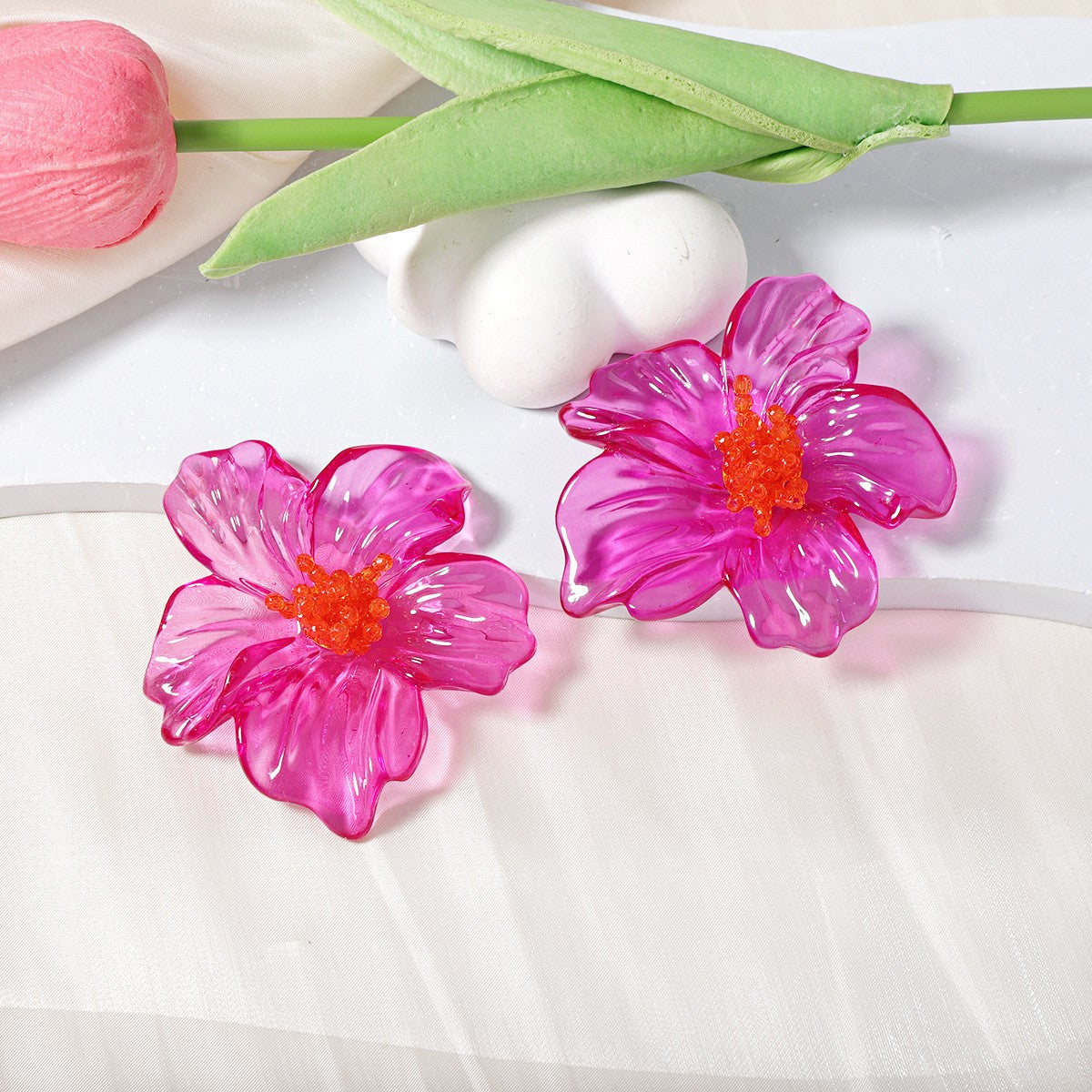 Statement Translucent Acrylic Flower Stud Earrings