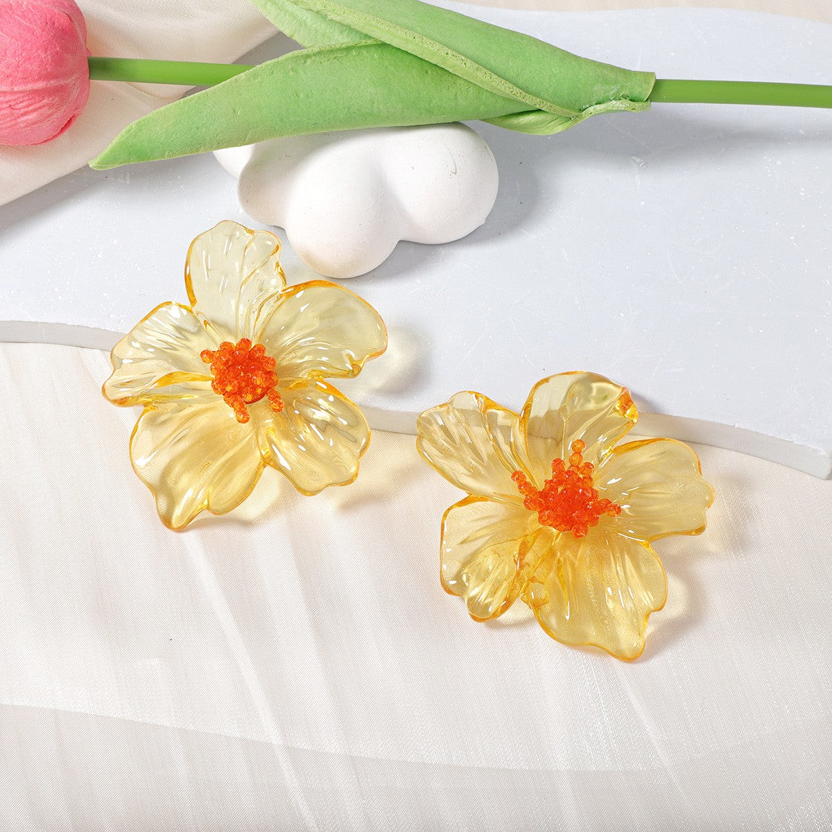 Statement Translucent Acrylic Flower Stud Earrings