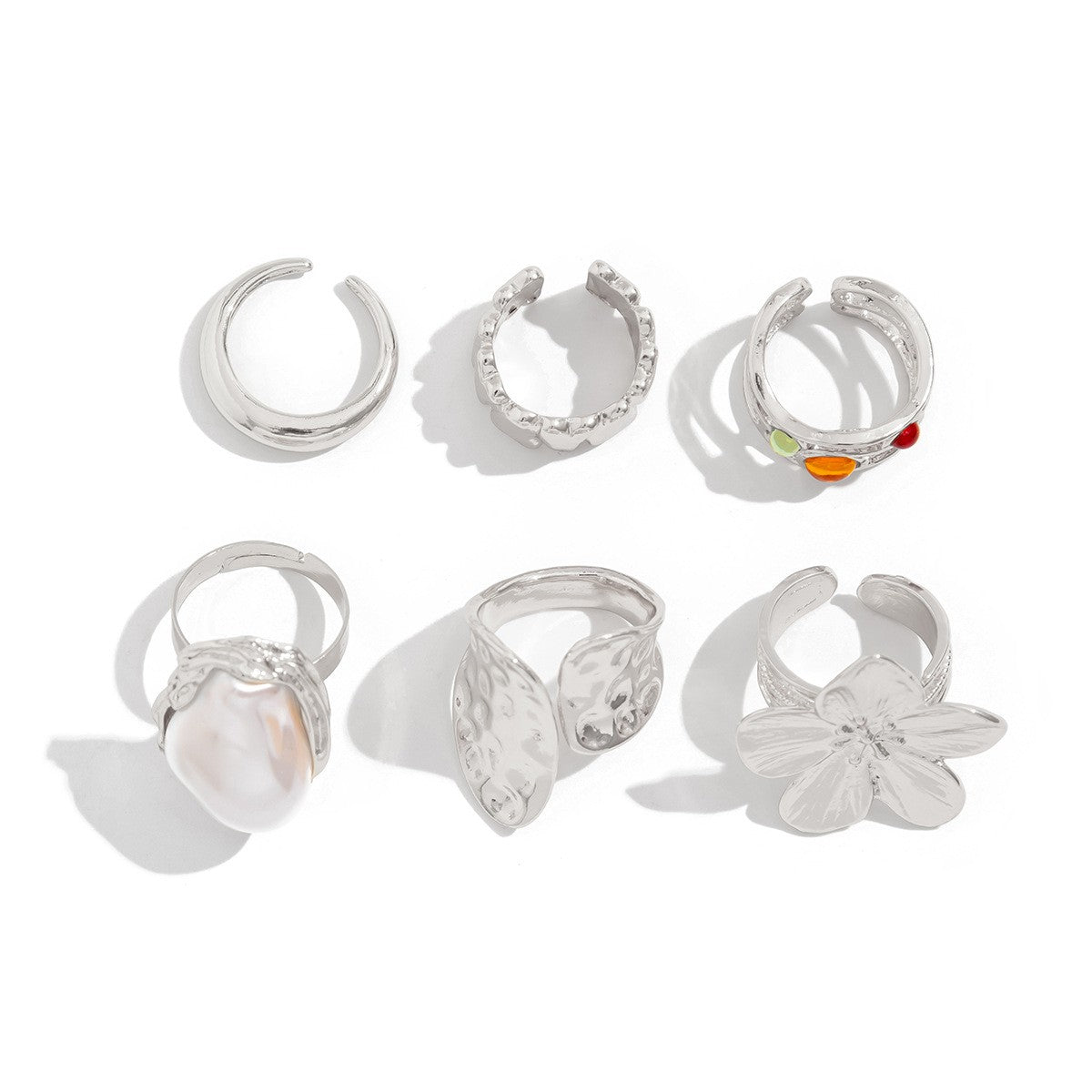 Classy Baroque Pearl & Flower Ring Set