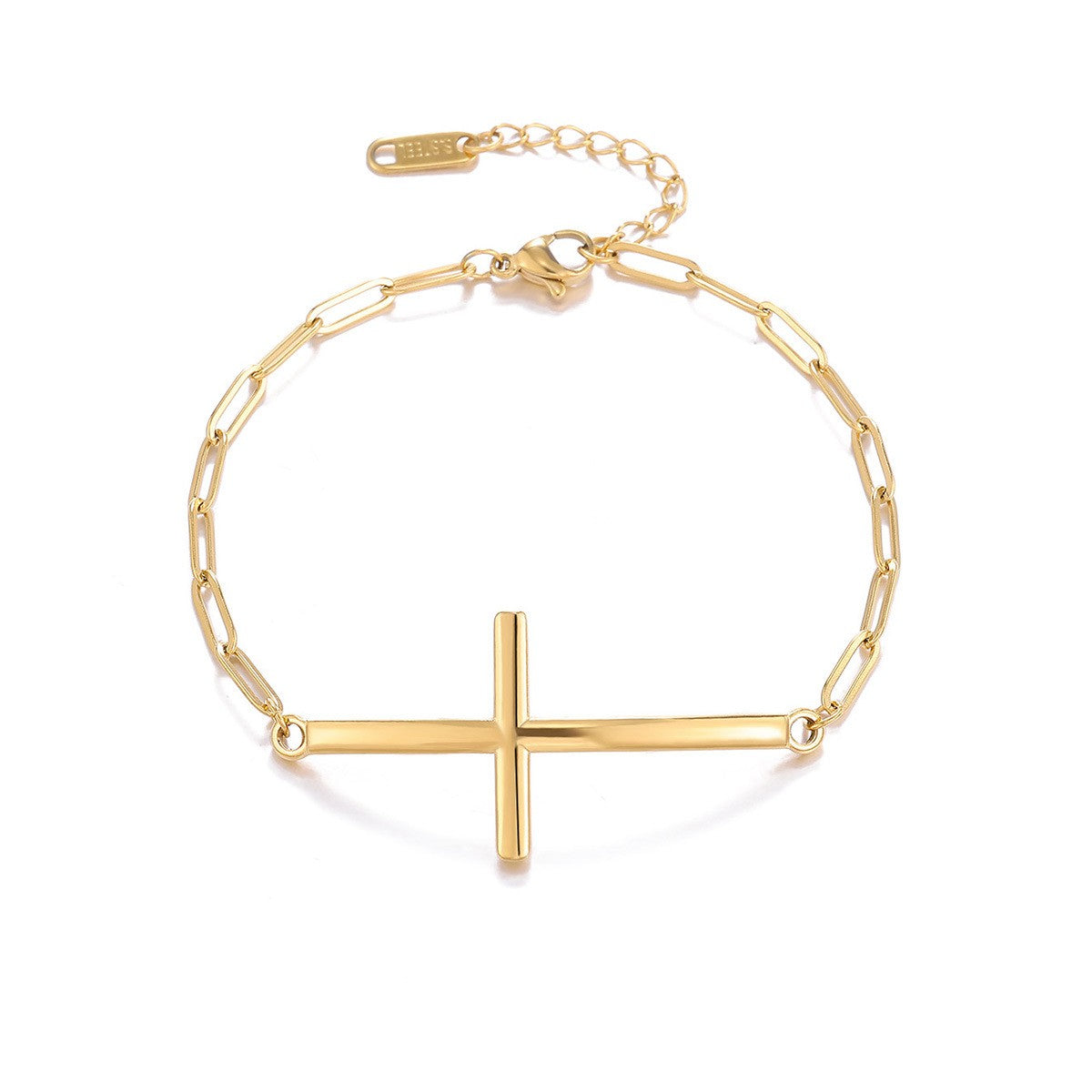 Dainty Sideways Cross Paperclip Bracelet