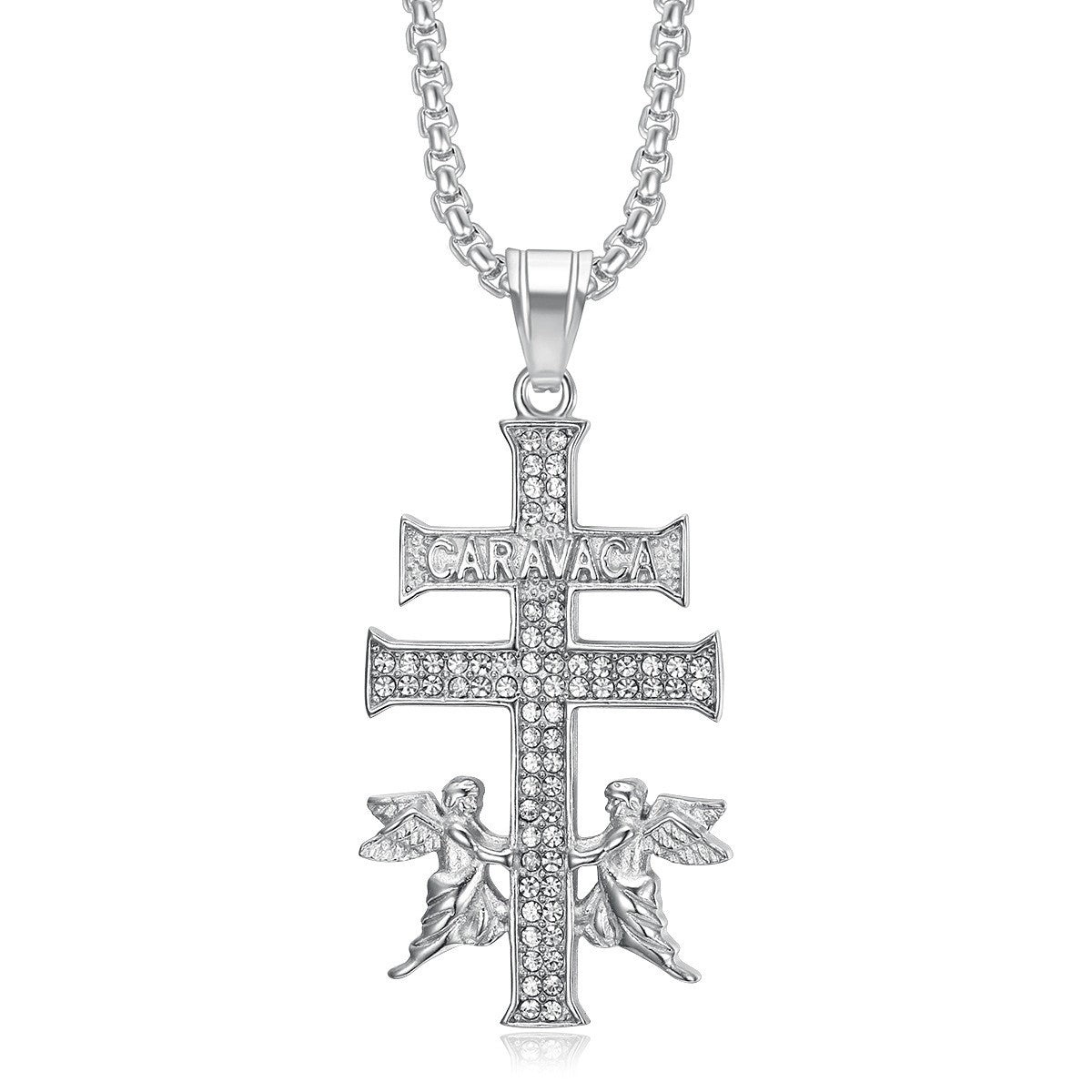 Classy Rhinestone Angel Cross Necklace