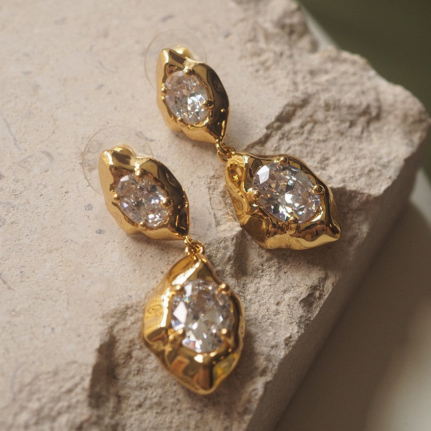 Classy Molten Geometric Zircon Drop Earrings