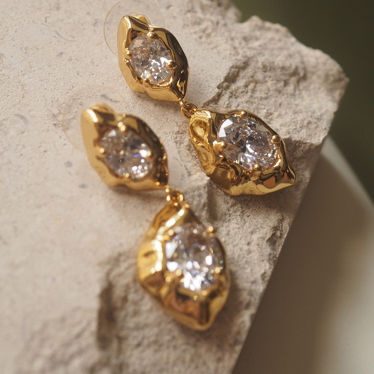 Classy Molten Geometric Zircon Drop Earrings