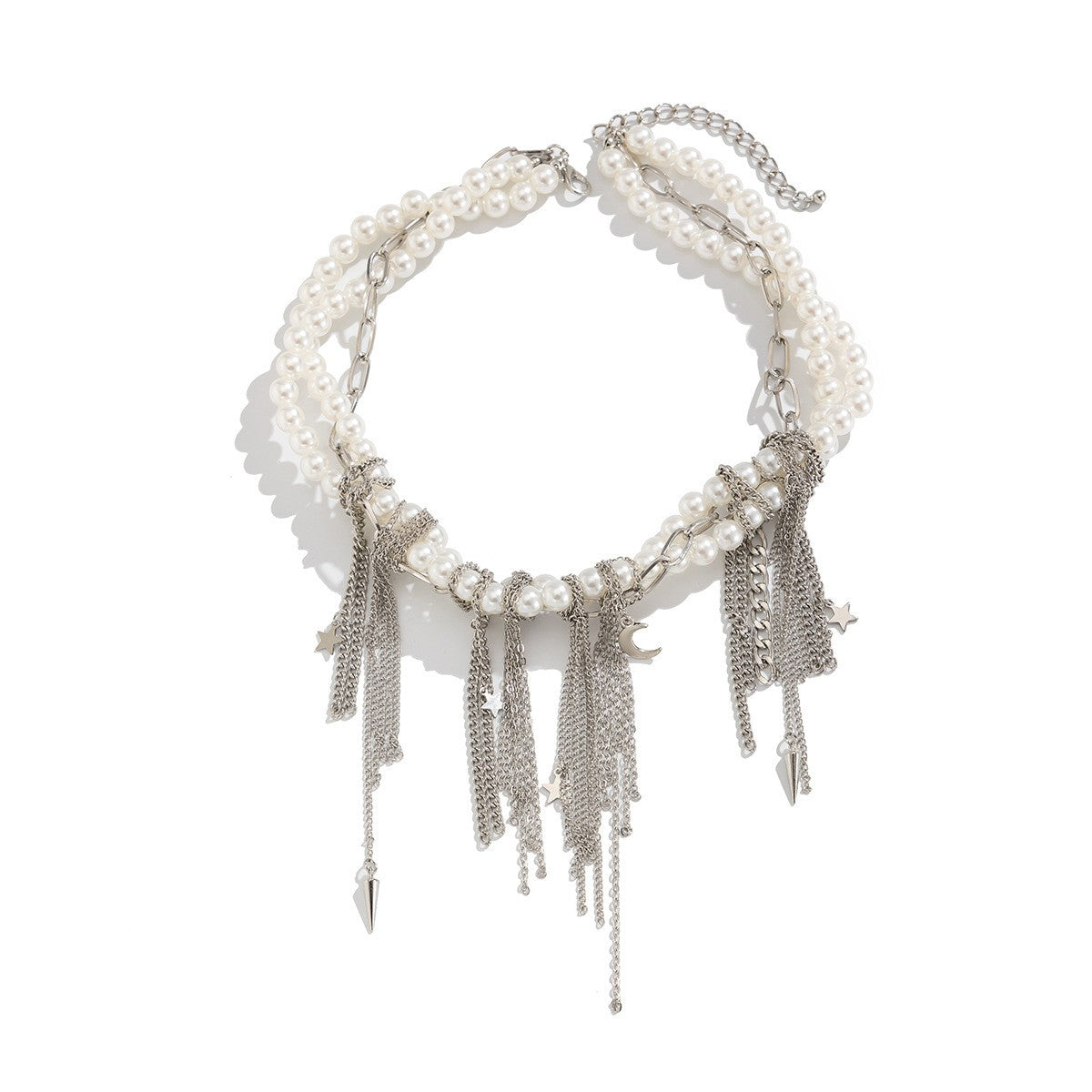Edgy Layered Faux Pearl Tassel Necklace