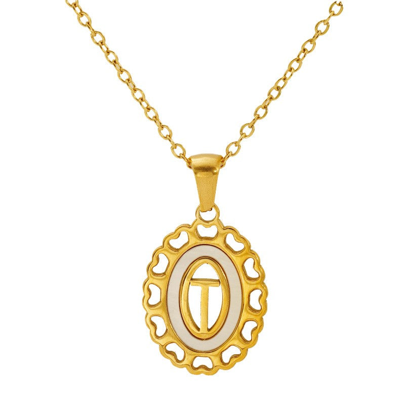 Classy Scalloped Oval Initial Necklace
