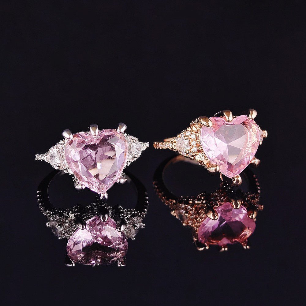 Romantic Pink Heart Stone Ring