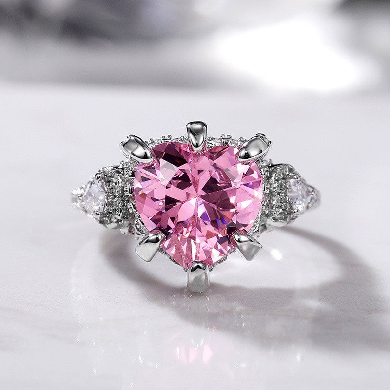 Romantic Pink Heart Stone Ring