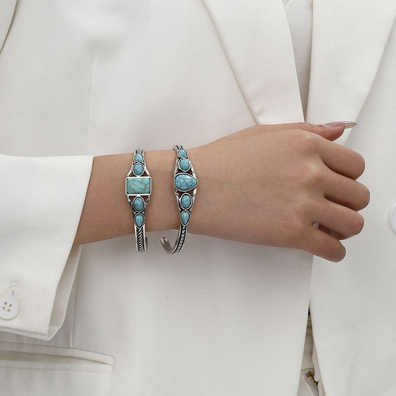 Boho Vintage Turquoise Geometric Cuff Bracelet