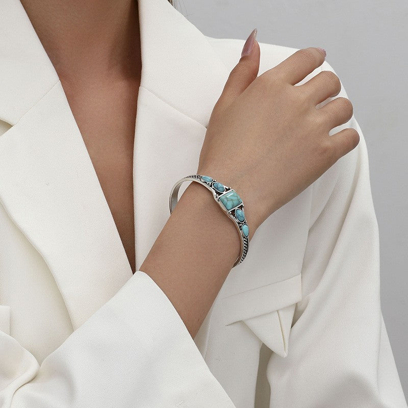 Boho Vintage Turquoise Geometric Cuff Bracelet