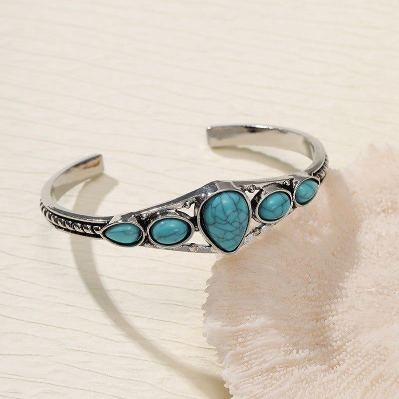 Boho Vintage Turquoise Geometric Cuff Bracelet