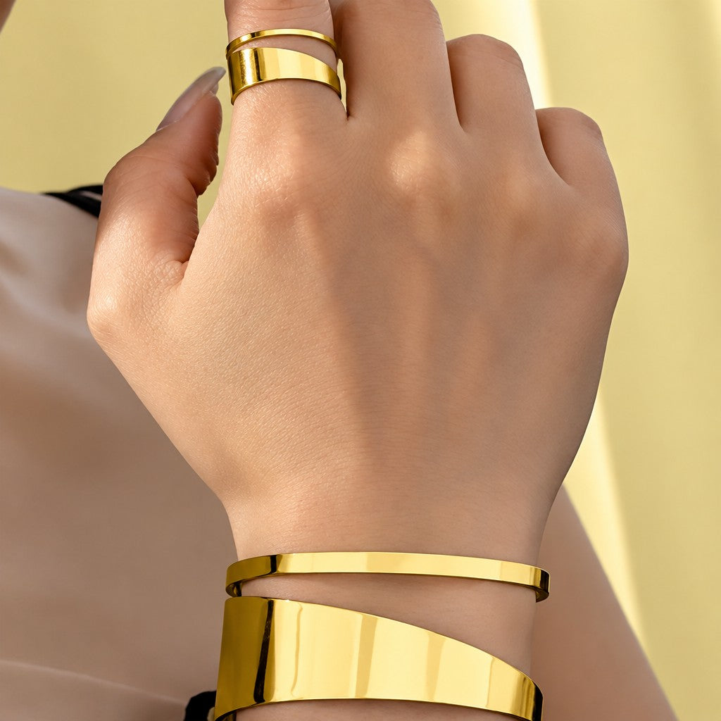 Classy Red Geometric Bangle and Ring Set