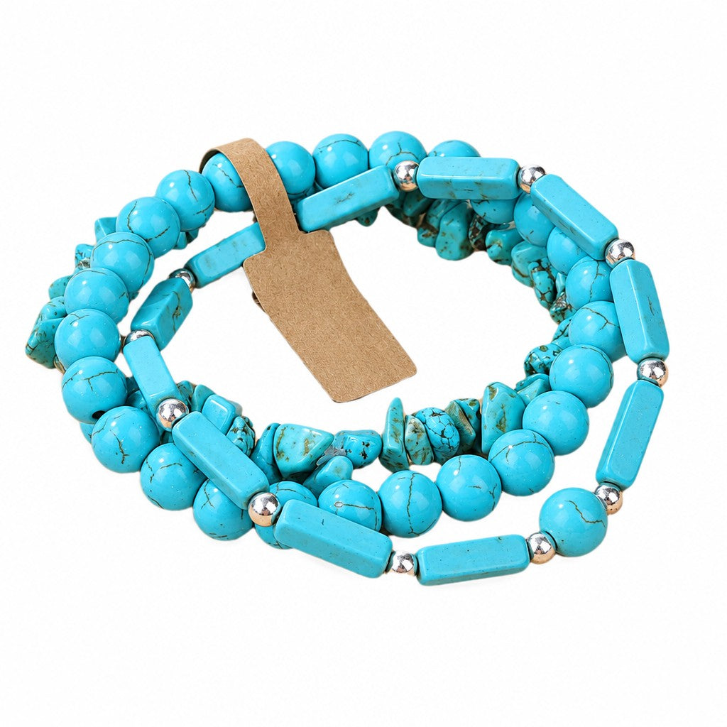 Boho Turquoise Mixed Bead Bracelet Set