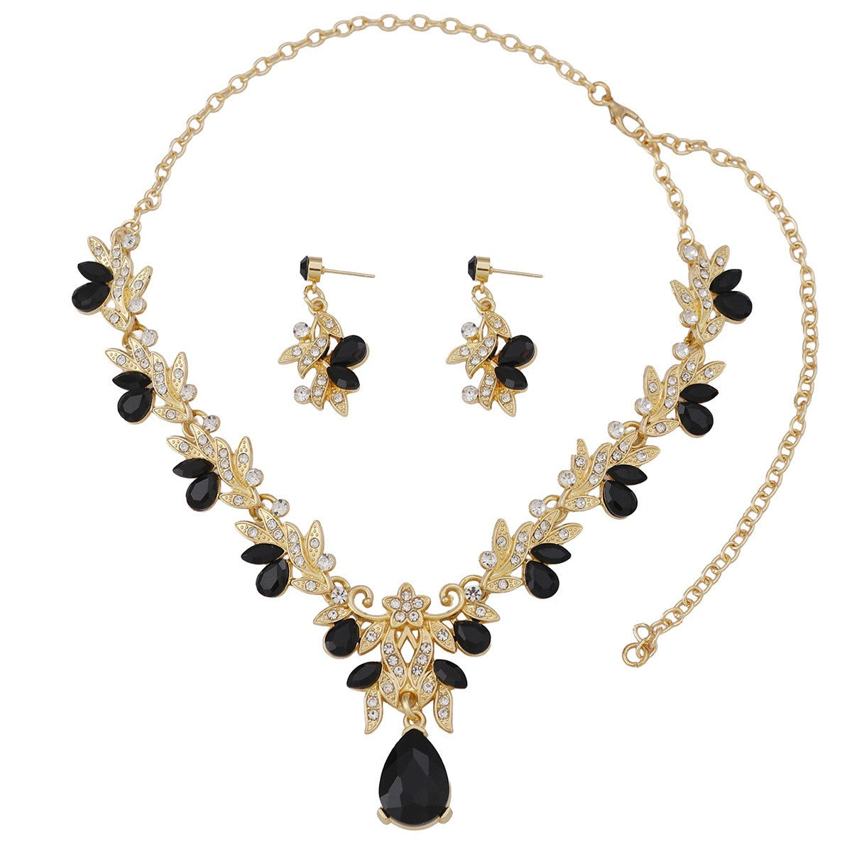 Elegant Emerald Teardrop Leaf Necklace & Earring Set