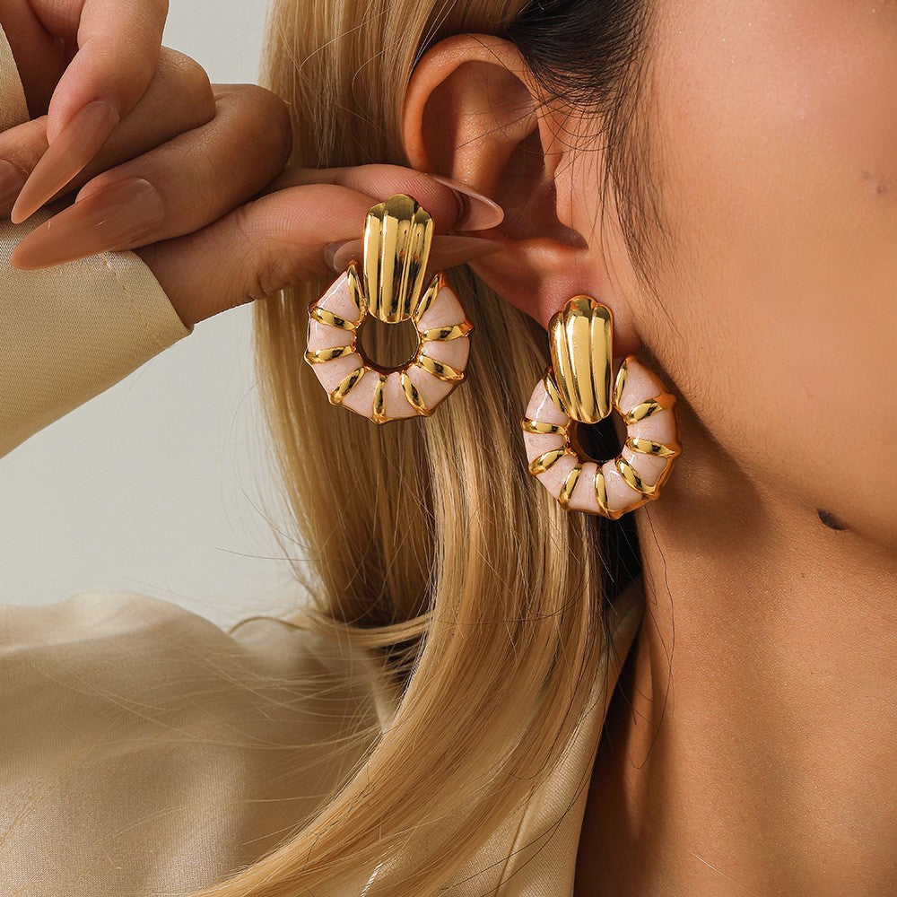 Boho Enamel Shell Stud Earrings