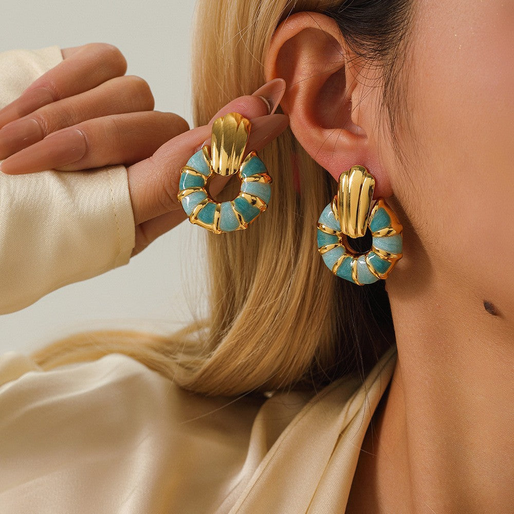 Boho Enamel Shell Stud Earrings
