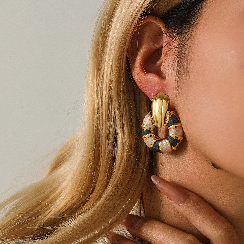 Boho Enamel Shell Stud Earrings