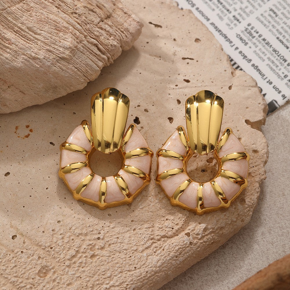 Boho Enamel Shell Stud Earrings