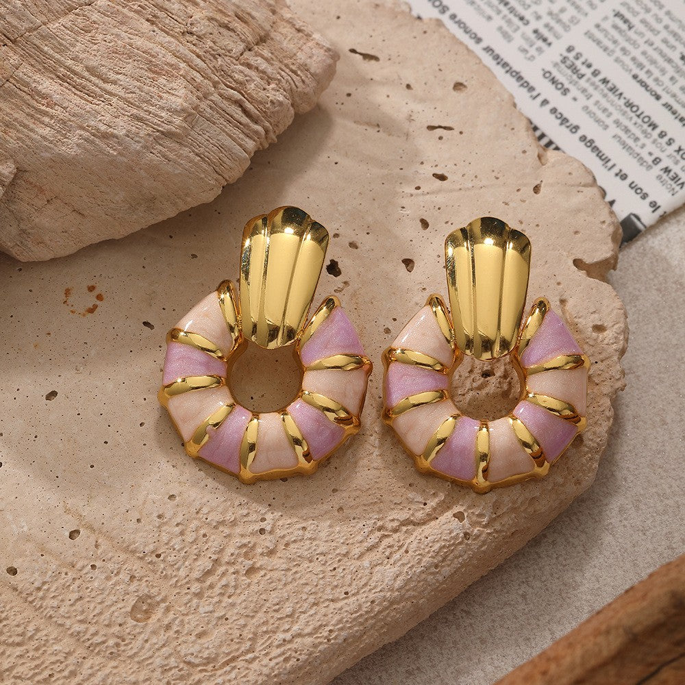 Boho Enamel Shell Stud Earrings