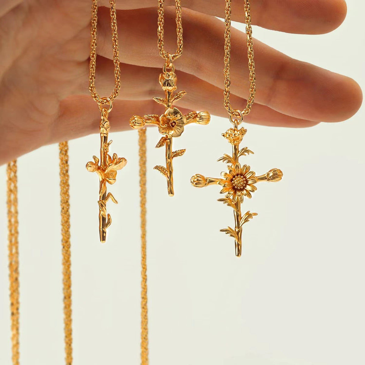 Dainty Floral Cross Pendant Necklace