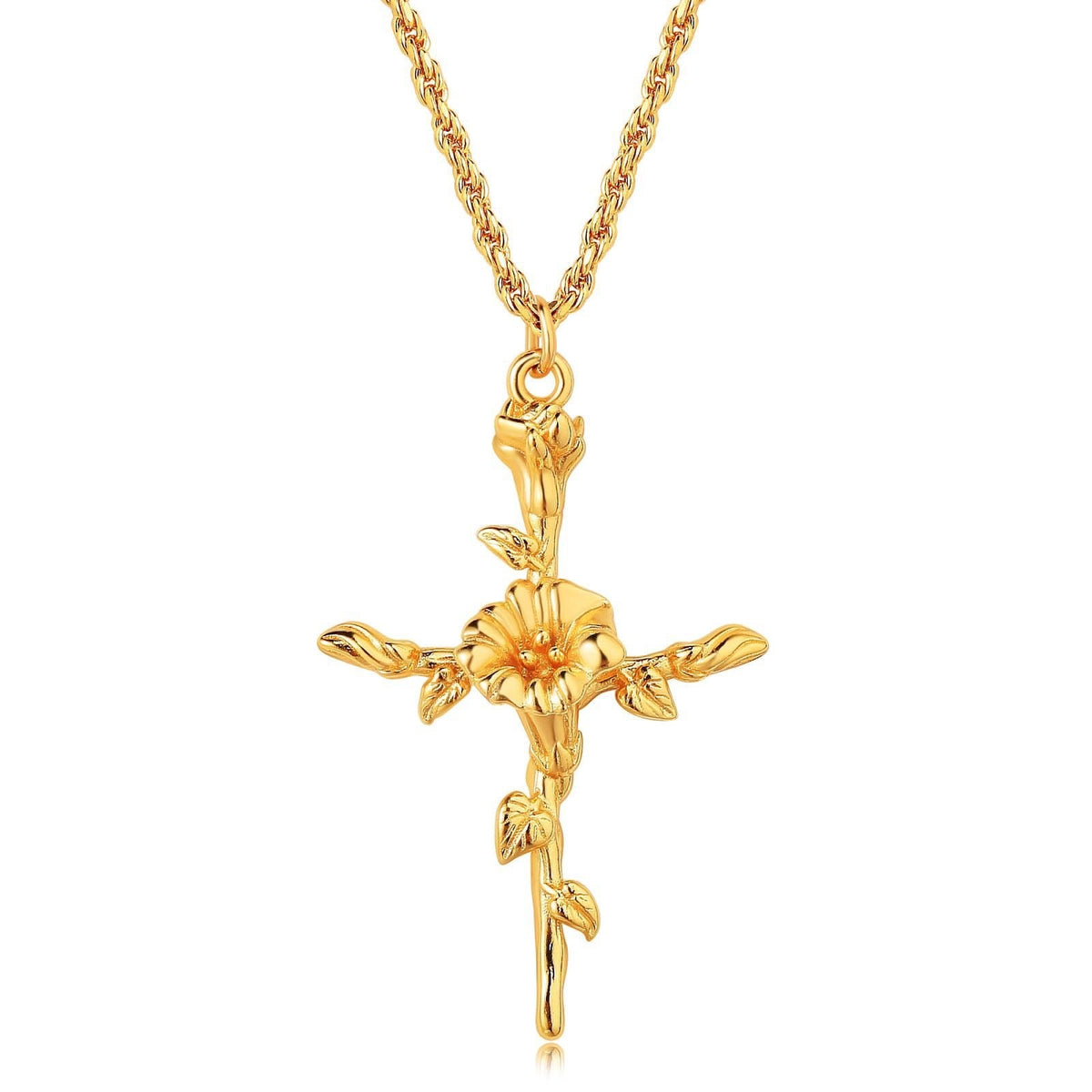 Dainty Floral Cross Pendant Necklace