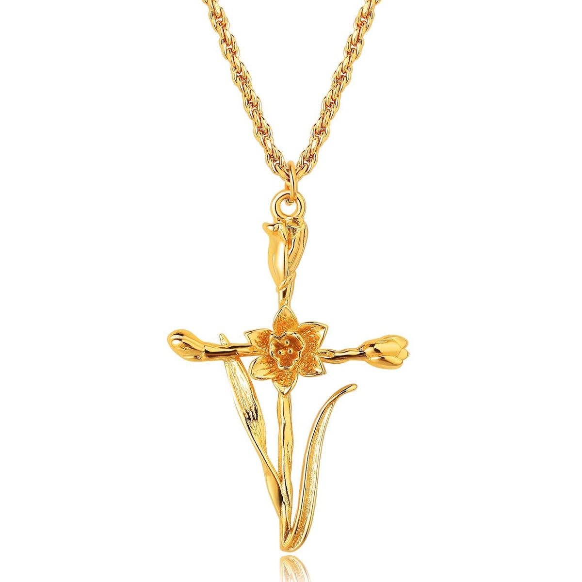 Dainty Floral Cross Pendant Necklace