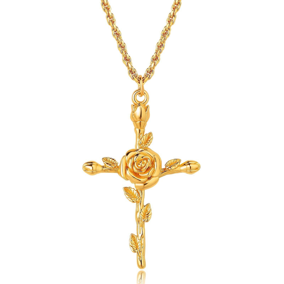 Dainty Floral Cross Pendant Necklace