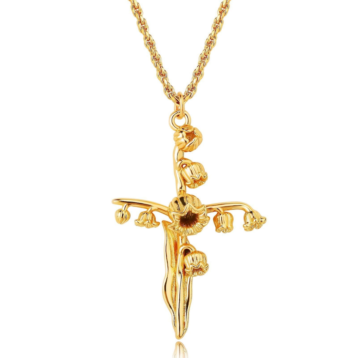 Dainty Floral Cross Pendant Necklace