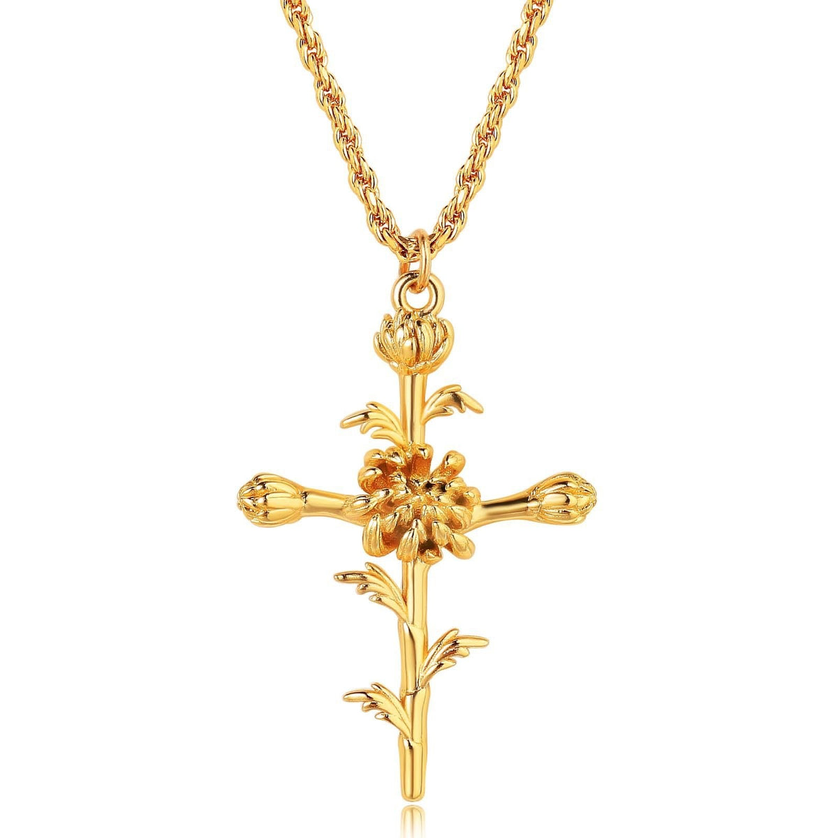 Dainty Floral Cross Pendant Necklace