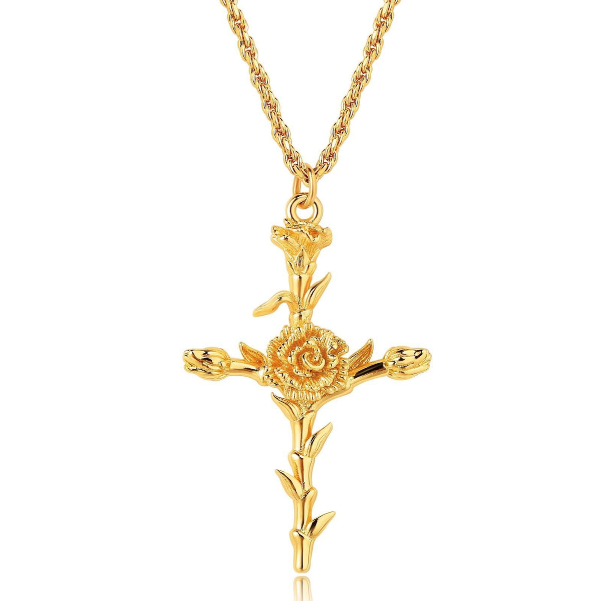 Dainty Floral Cross Pendant Necklace