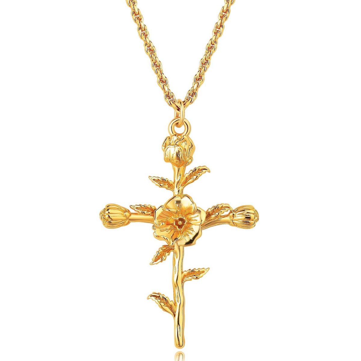 Dainty Floral Cross Pendant Necklace