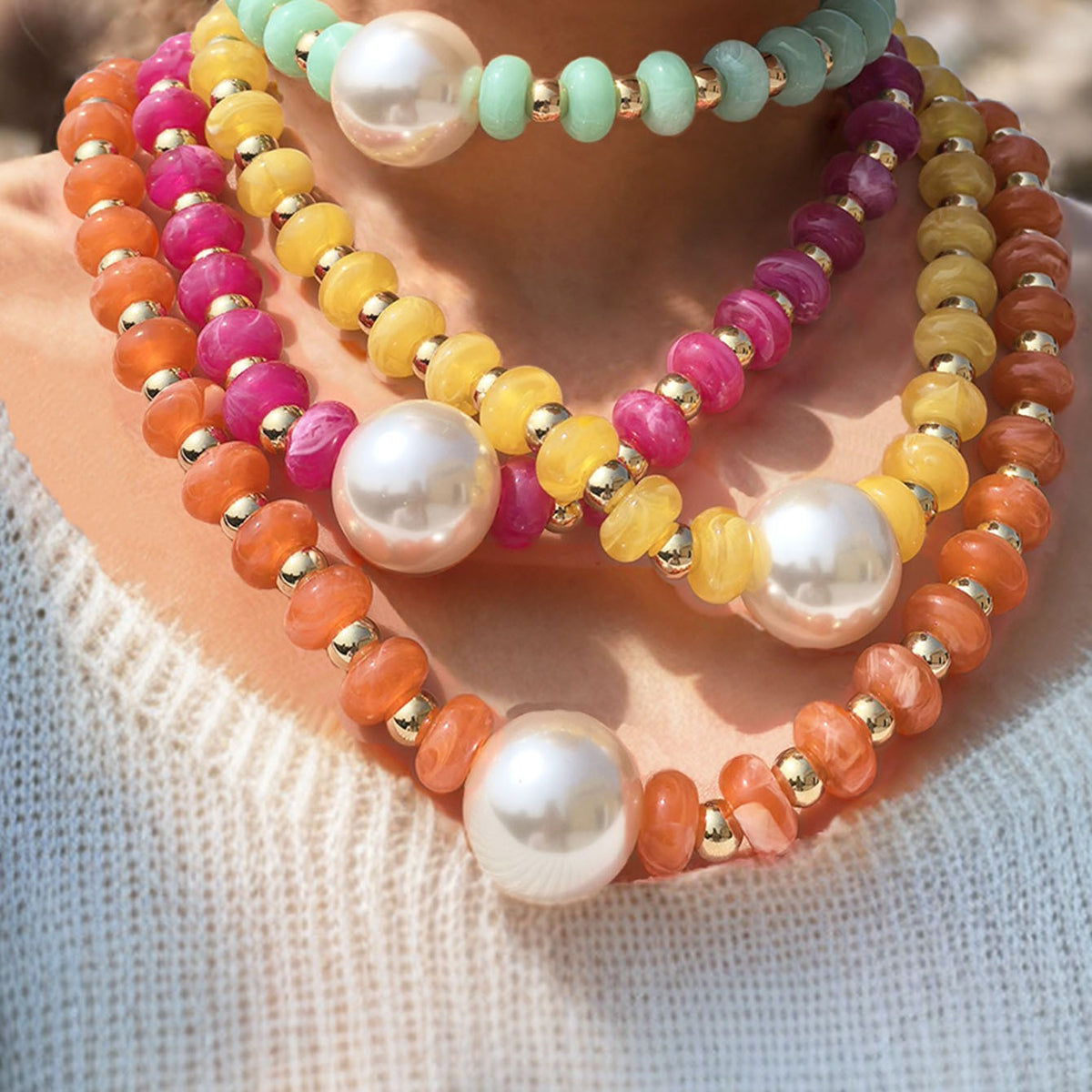 Boho Colorful Faux Pearl Beaded Necklace