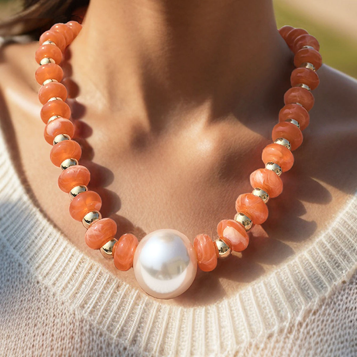 Boho Colorful Faux Pearl Beaded Necklace